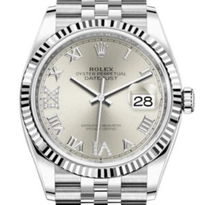 Rolex Datejust 36 Steel Datejust 36mm Fluted Bezel Silver Diamond Roman VI and IX Dial Jubilee 126234