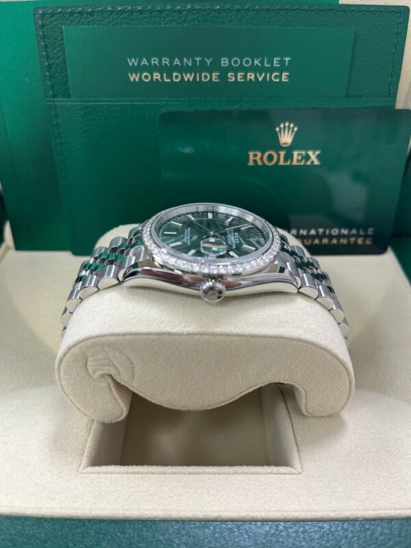 Rolex Datejust 36 Steel Diamond Bezel Olive Green Palm Index Dial Jubilee Band 126284rbr - Image 6