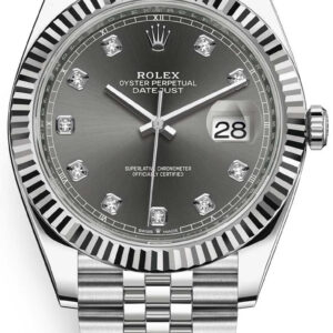 Rolex Datejust 41-18K White Gold & Steel - Dark Rhodium Diamond Dial - Jubilee (Ref # 126334)