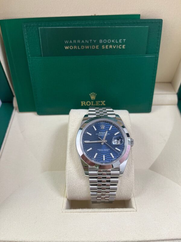Rolex Datejust 41 Blue Motif Dial Smooth Bezel Jubilee Bracelet 126300 - Image 3
