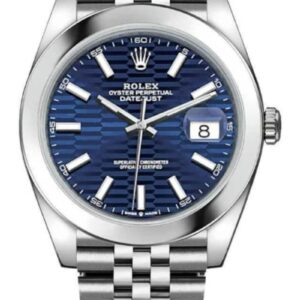 Rolex Datejust 41 Blue Motif Dial Smooth Bezel Jubilee Bracelet 126300