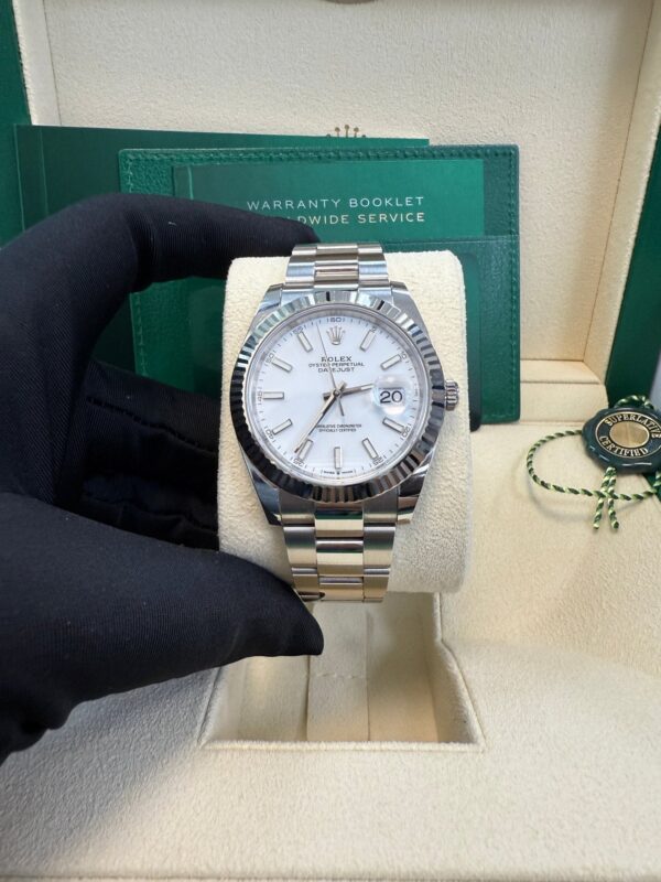 Rolex Datejust 41 Fluted Bezel White Index Dial Oyster Bracelet 126334 - Image 12