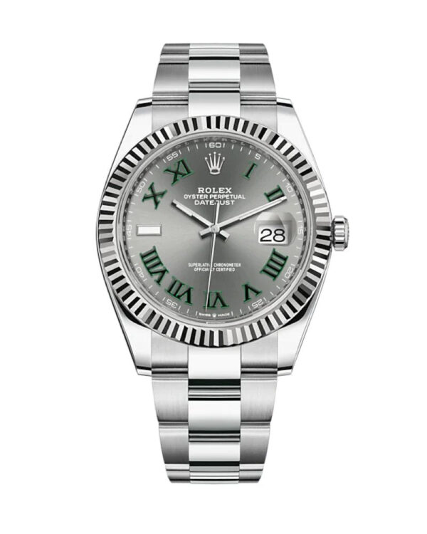 Rolex Datejust 41 Grey Slate Wimbledon Green Roman Dial Oyster Bracelet 126334