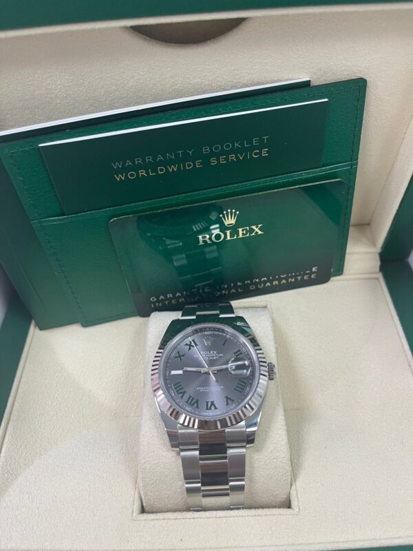 Rolex Datejust 41 Grey Slate Wimbledon Green Roman Dial Oyster Bracelet 126334 - Image 4