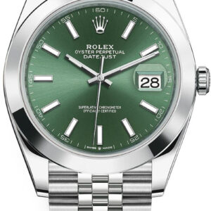 Rolex Datejust 41 Smooth Bezel Mint Green Index Dial Jubilee Bracelet 126300