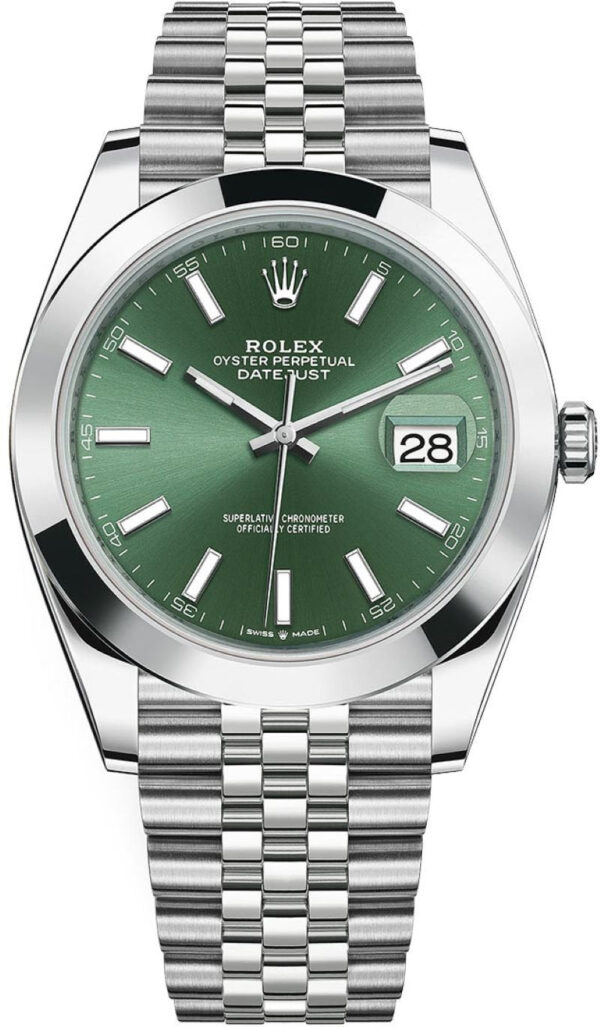 Rolex Datejust 41 Smooth Bezel Mint Green Index Dial Jubilee Bracelet 126300