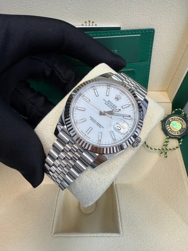 Rolex Datejust 41/ Stainless Steel & White Gold/ White Index Dial/ Fluted Bezel/ Jubilee Bracelet (Ref# 126334) - Image 6