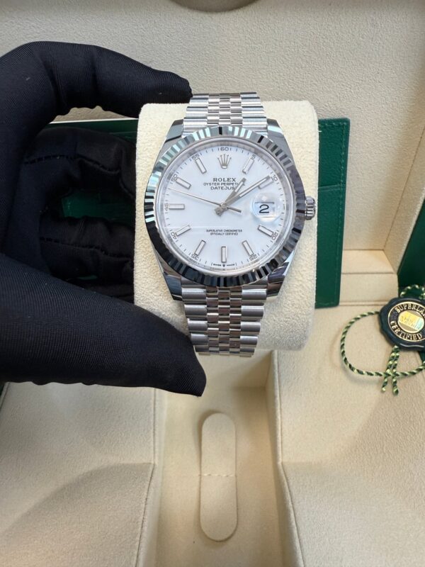 Rolex Datejust 41/ Stainless Steel & White Gold/ White Index Dial/ Fluted Bezel/ Jubilee Bracelet (Ref# 126334) - Image 7