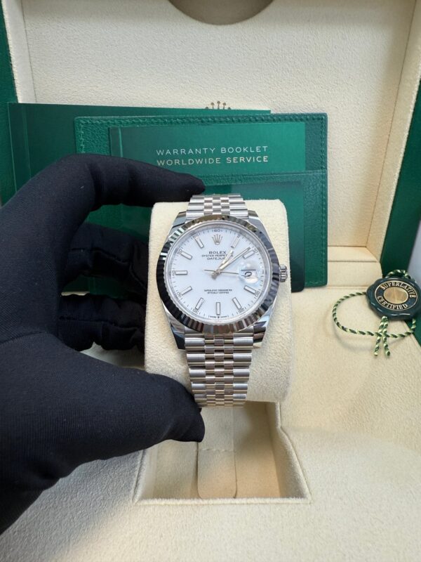 Rolex Datejust 41/ Stainless Steel & White Gold/ White Index Dial/ Fluted Bezel/ Jubilee Bracelet (Ref# 126334) - Image 17