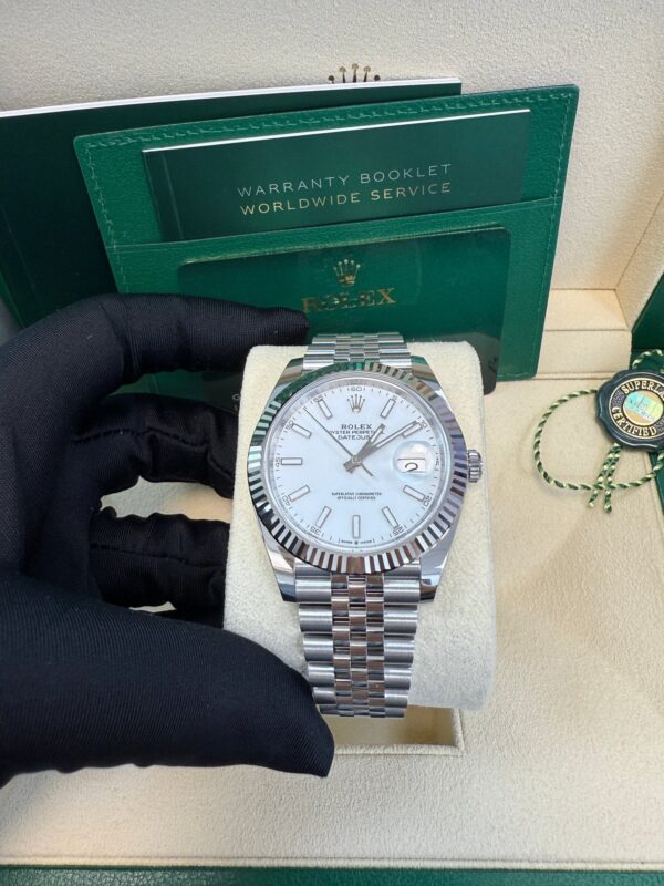 Rolex Datejust 41/ Stainless Steel & White Gold/ White Index Dial/ Fluted Bezel/ Jubilee Bracelet (Ref# 126334) - Image 8