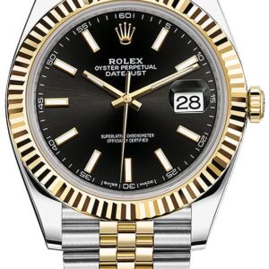 Rolex Datejust 41 Steel and Yellow Gold Fluted Bezel Black Index Dial Jubilee Bracelet 126333