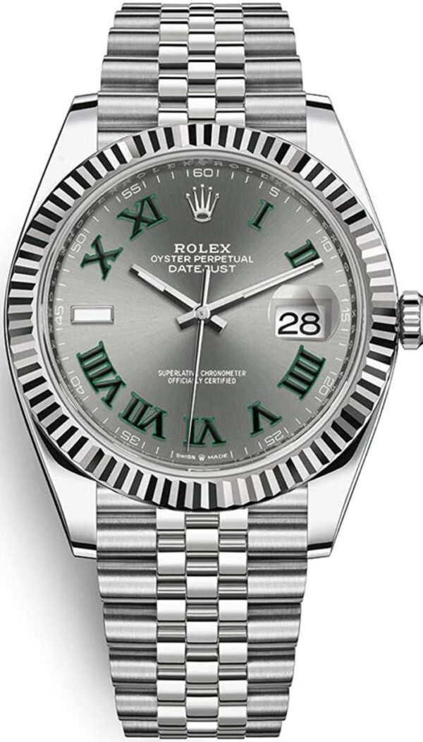 Rolex Datejust 41/ Two-Tone 18k White Gold & Steel/ Grey Slate Wimbledon Green Dial/ Fluted Bezel/ Jubilee Bracelet (Ref# 126334) - Image 10