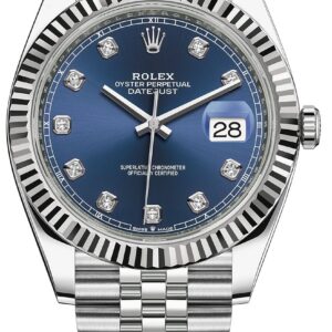 Rolex Datejust 41 Fluted Bezel Blue Diamond Dial Jubilee Bracelet 126334