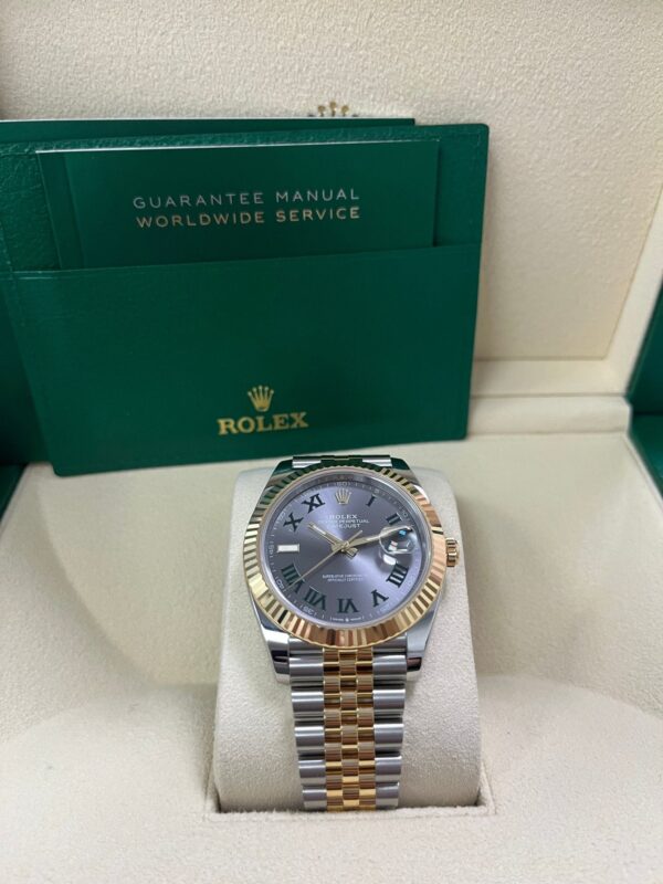 Rolex Datejust 41 Two-Tone Yellow Gold & Stainless Steel - Grey Slate Roman Wimbledon Dial - Fluted Bezel - Jubilee Bracelet (Ref# 126333) - Image 4