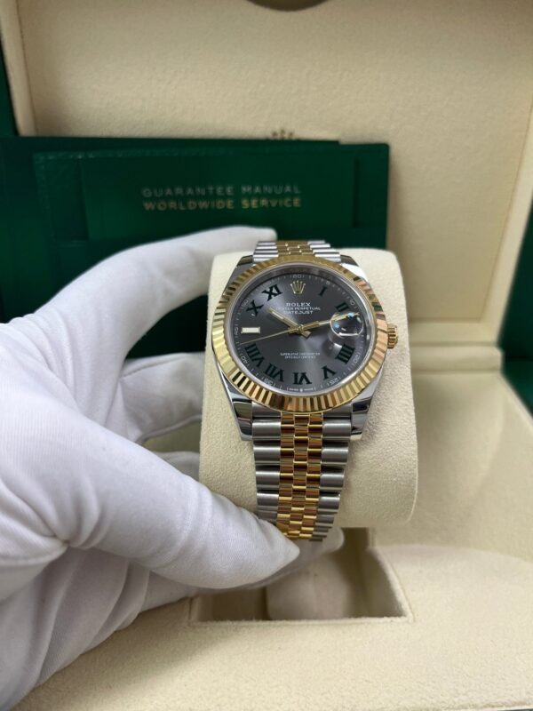 Rolex Datejust 41 Two-Tone Yellow Gold & Stainless Steel - Grey Slate Roman Wimbledon Dial - Fluted Bezel - Jubilee Bracelet (Ref# 126333) - Image 10