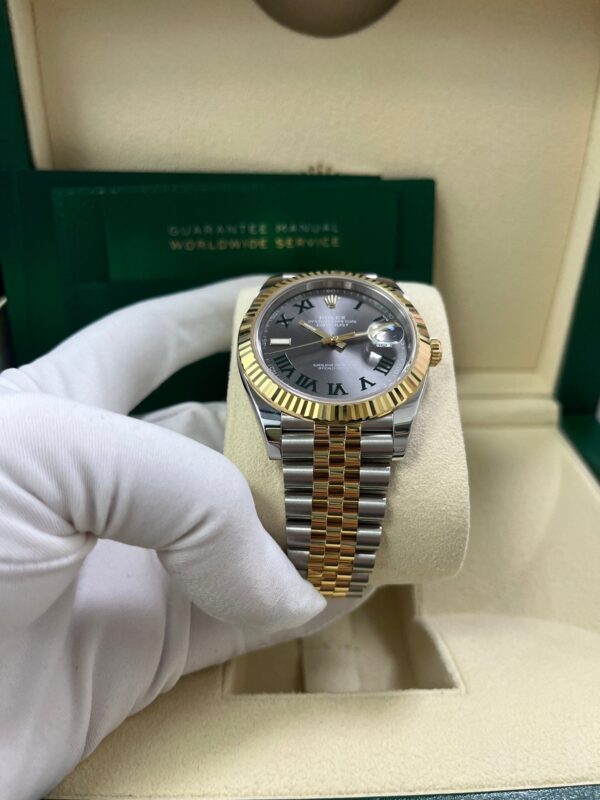 Rolex Datejust 41 Two-Tone Yellow Gold & Stainless Steel - Grey Slate Roman Wimbledon Dial - Fluted Bezel - Jubilee Bracelet (Ref# 126333) - Image 9