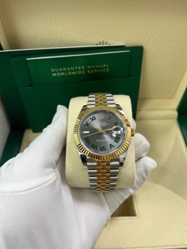 Rolex Datejust 41 Two-Tone Yellow Gold & Stainless Steel - Grey Slate Roman Wimbledon Dial - Fluted Bezel - Jubilee Bracelet (Ref# 126333) - Image 11