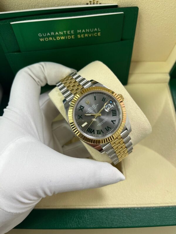 Rolex Datejust 41 Two-Tone Yellow Gold & Stainless Steel - Grey Slate Roman Wimbledon Dial - Fluted Bezel - Jubilee Bracelet (Ref# 126333) - Image 3