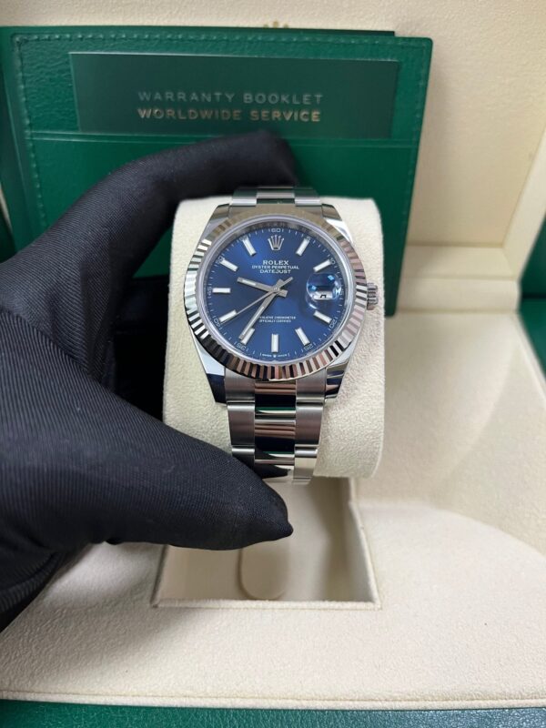 Rolex Datejust 41 White Gold and Steel Blue Index Oyster Bracelet Fluted Bezel (Ref#126334) - Image 10