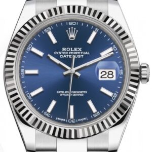 Rolex Datejust 41 White Gold and Steel Blue Index Oyster Bracelet Fluted Bezel (Ref#126334)