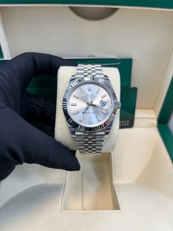 Rolex Datejust 41 White Gold and Steel Silver Index Fluted Bezel (Ref#126334) - Image 4
