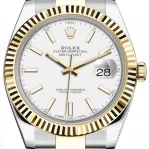 Rolex Datejust 41 Yellow Gold & Steel Fluted Bezel White Index Dial Oyster (Ref # 126333)
