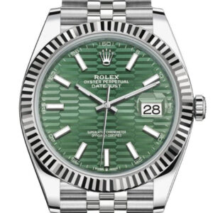 Rolex Datejust 41mm White Gold/Steel Mint Green Fluted Motif Index Fluted Bezel Jubilee Reference #126334