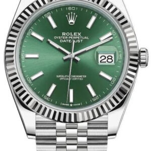 Rolex DateJust Oyster 41 mm Oystersteel Mint Green Dial Fluted Bezel Jubilee Bracelet (Reference # 126334)