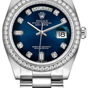 Rolex Day-Date 36/ Blue Ombre Dial/ Diamond Bezel/ White Gold President Bracelet (Ref # 128349RBR)
