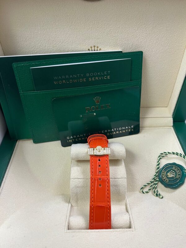 Rolex Day-Date 36 Orange Alligator Strap Pave Dial 128158rbr - Image 14