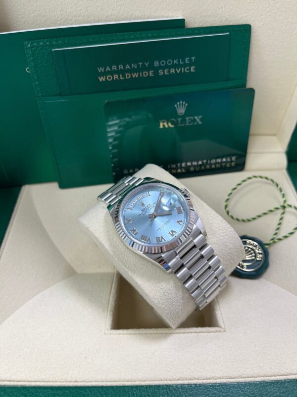 Rolex Day-Date 36 Platinum Ice Blue Roman Dial President Bracelet 128236 - Image 6