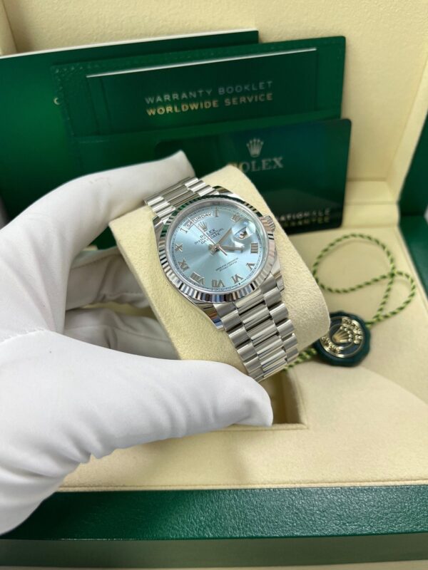 Rolex Day-Date 36 Platinum Ice Blue Roman Dial President Bracelet 128236 - Image 8
