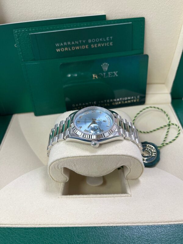 Rolex Day-Date 36 Platinum Ice Blue Roman Dial President Bracelet 128236 - Image 10