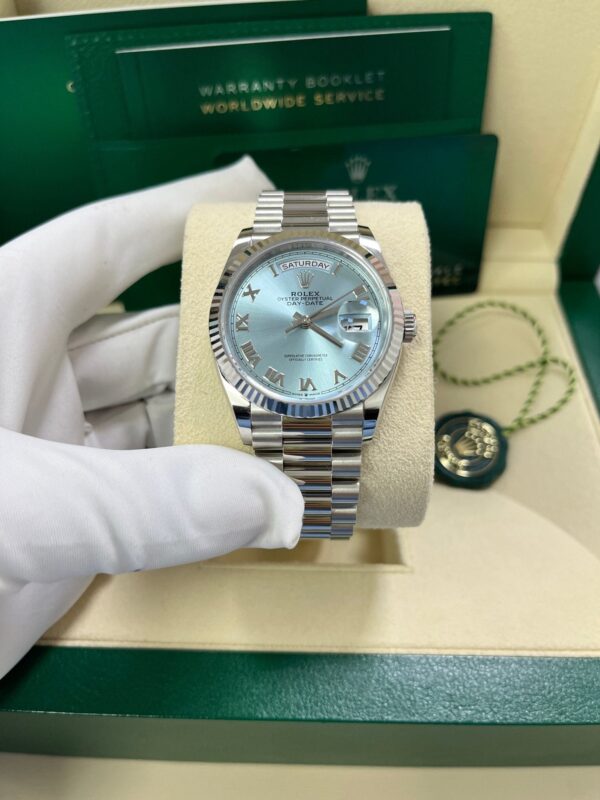 Rolex Day-Date 36 Platinum Ice Blue Roman Dial President Bracelet 128236 - Image 11
