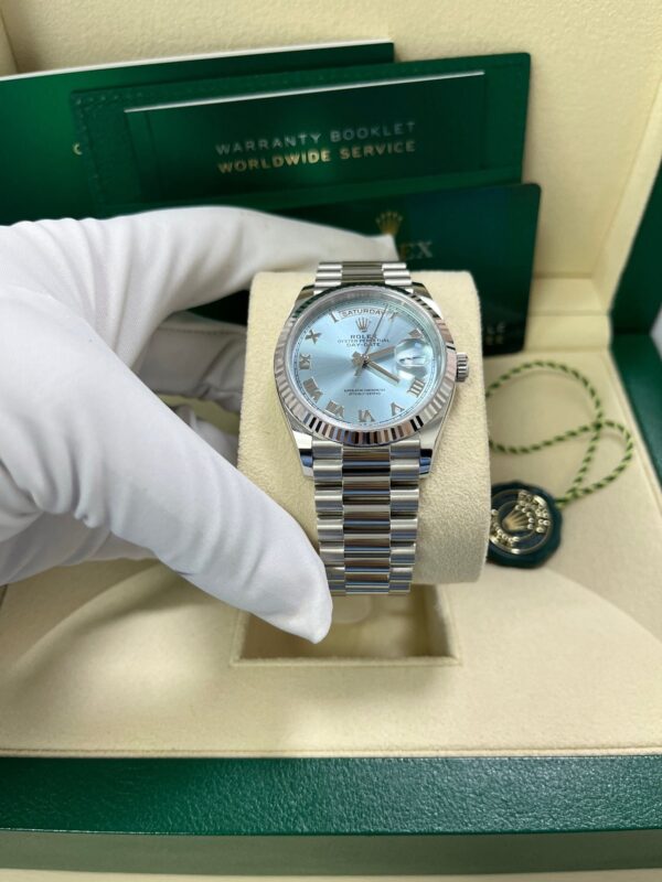 Rolex Day-Date 36 Platinum Ice Blue Roman Dial President Bracelet 128236 - Image 12