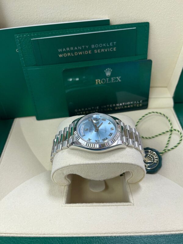 Rolex Day-Date 36 Platinum Ice Blue Roman Dial President Bracelet 128236 - Image 9