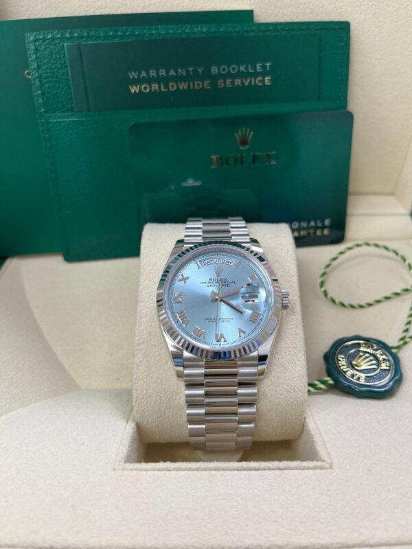 Rolex Day-Date 36 Platinum Ice Blue Roman Dial President Bracelet 128236 - Image 4