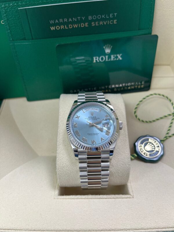 Rolex Day-Date 36 Platinum Ice Blue Roman Dial President Bracelet 128236 - Image 3