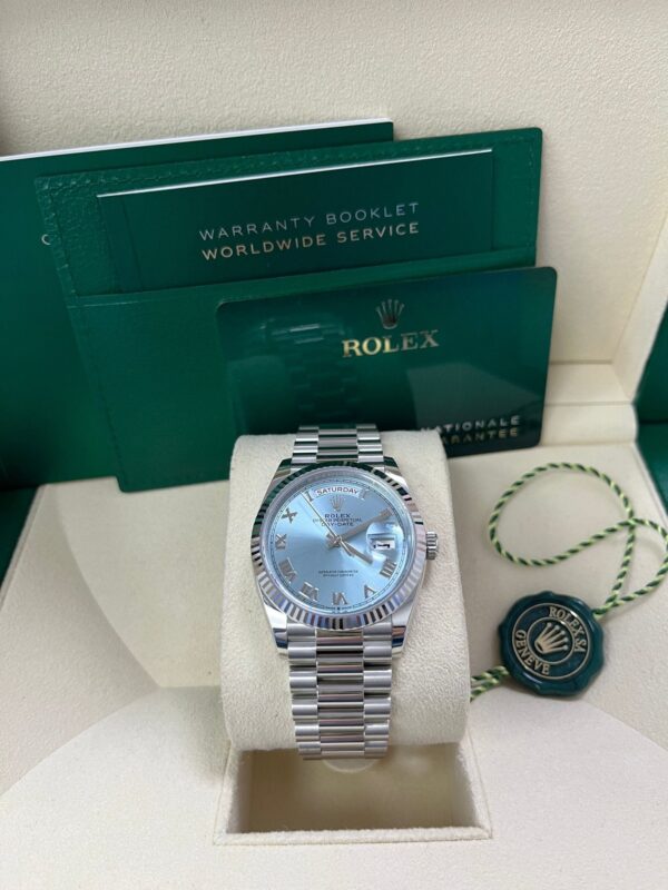 Rolex Day-Date 36 Platinum Ice Blue Roman Dial President Bracelet 128236 - Image 5