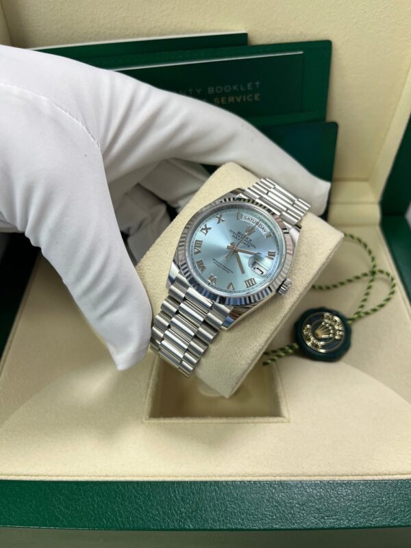 Rolex Day-Date 36 Platinum Ice Blue Roman Dial President Bracelet 128236 - Image 2