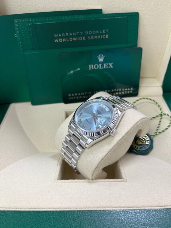 Rolex Day-Date 36 Platinum Ice Blue Roman Dial President Bracelet 128236 - Image 7