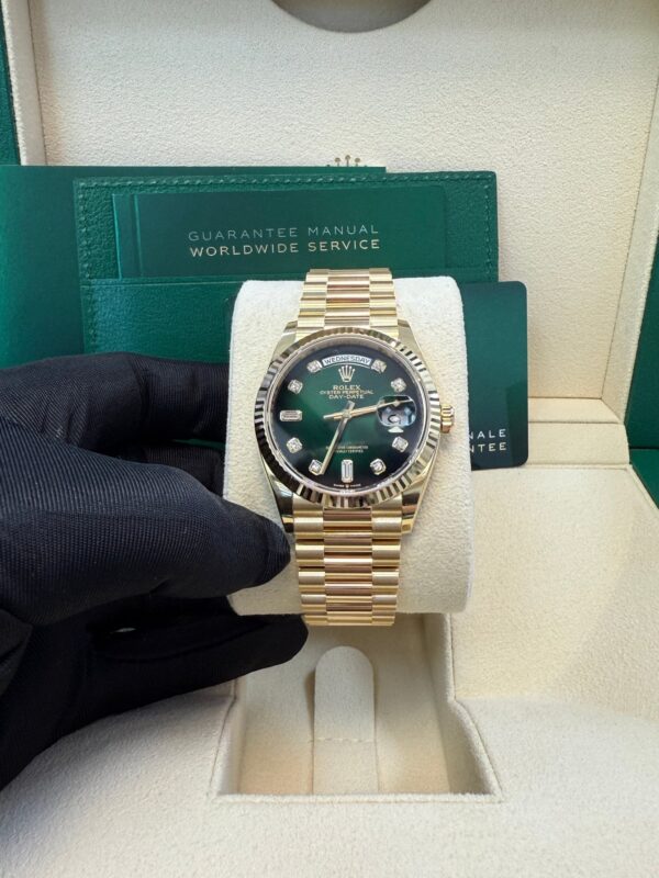 Rolex Day-Date 36 Watch Fluted Bezel Green Ombre´ Diamond Dial President Bracelet (Ref# 128238) - Image 5