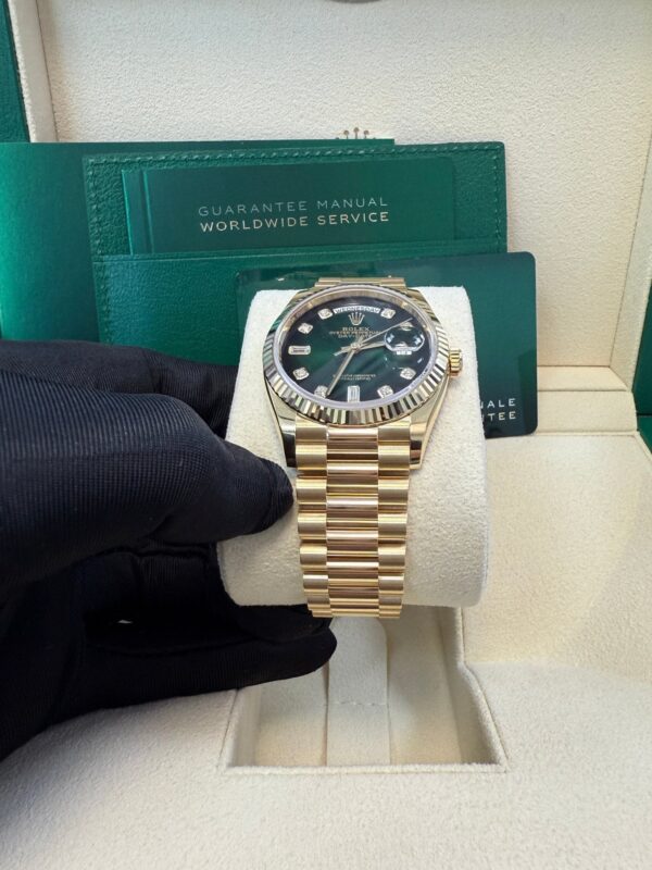 Rolex Day-Date 36 Watch Fluted Bezel Green Ombre´ Diamond Dial President Bracelet (Ref# 128238) - Image 4