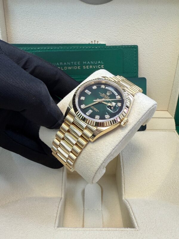 Rolex Day-Date 36 Watch Fluted Bezel Green Ombre´ Diamond Dial President Bracelet (Ref# 128238) - Image 3