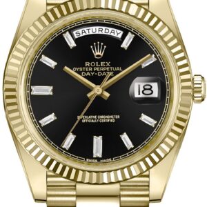 Rolex Day-Date 40 18k Yellow Gold - Baguette Diamond Dial - Fluted Bezel (Ref# 228238)