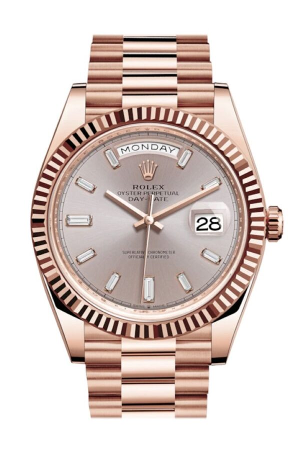 Rolex Day-Date 40 Fluted Bezel Sundust Baguette Diamond Dial President Bracelet 228235