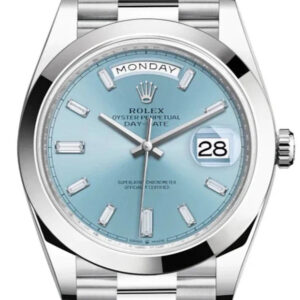 Rolex Day-Date 40 Ice Blue Baguette Diamond Dial Dial Dome Bezel Platinum President Automatic Men's Watch (Reference # 228206)