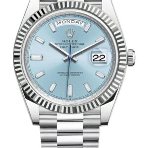 Rolex Day-Date 40 Platinum Day-Date 40 Watch - Fluted Bezel - Ice Blue Baguette Dial 228236