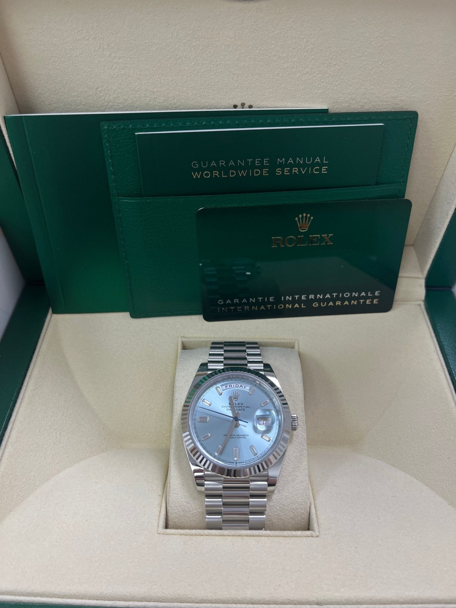 Rolex Day-Date 40 Platinum Day-Date 40 Watch - Fluted Bezel - Ice Blue Baguette Dial 228236 - Image 4