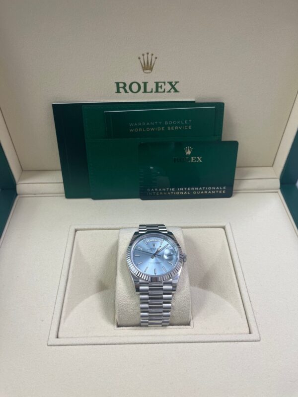 Rolex Day-Date 40 Platinum Day-Date 40 Watch - Fluted Bezel - Ice Blue Index Dial President Bracelet 228236 - Image 7